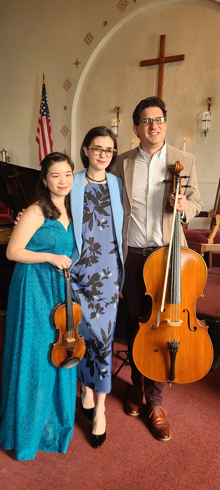 Pianist Dr. Diana Chubak with Josh Bermudez on Cello, and Vera Hsu, Violinist.